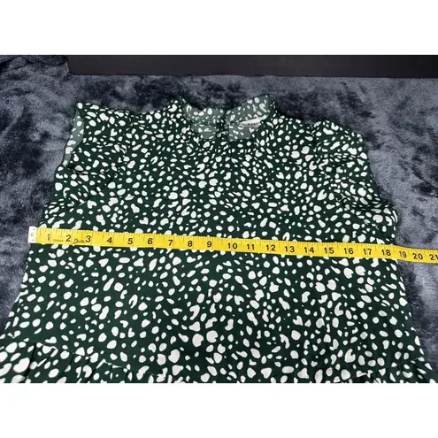 Angashion Women's Green Leopard Print Cap Sleeve Ruffle Neck Babydoll Blouse S