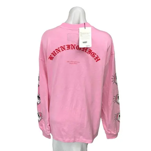 NEW Suzani Running High Womens Pink Long Sleeve Graphic Sweatshirt Sweater Top S