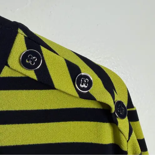 Susan Graver Green & Black Stripe Tunic 2X Shoulder Button Detail long Sleeves