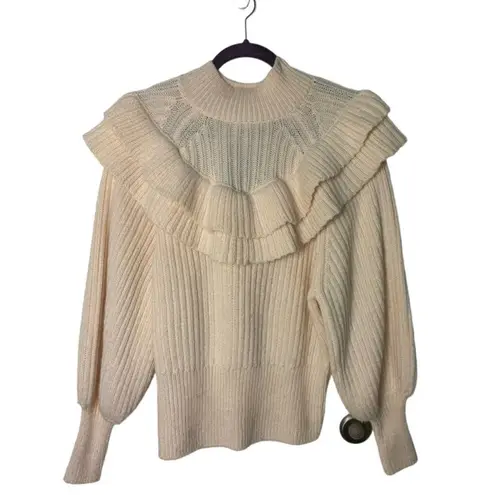 H&M  SZ XS Cream Flounced Ruffle Sweater - Image 3