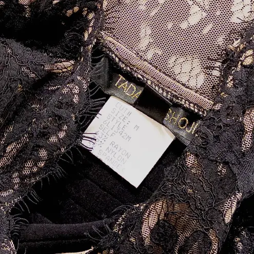 Tadashi Shoji Pintuck Peplum Sleeveless Stretch Sheer Lace Dress Black Medium