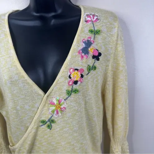 Versace Jeans Couture Vintage Shirt Butter Yellow Floral Embroidered Knit Top L Size L