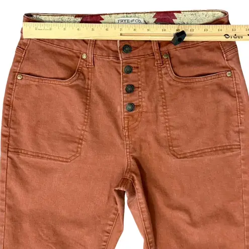 Frye and Co Harper Mid Rise Crop Flare Burnt Orange Button Fly Jeans size 10