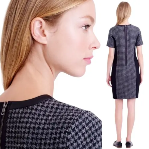 J.Crew  | Size 4 | Mixed Wool with Leather Trim Hounds Tooth Mini Shift Dress
