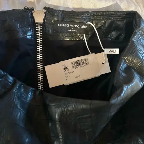 Naked Wardrobe NWT The Crocodile Midi Skirt in Black Bodycon Faux Leather Small