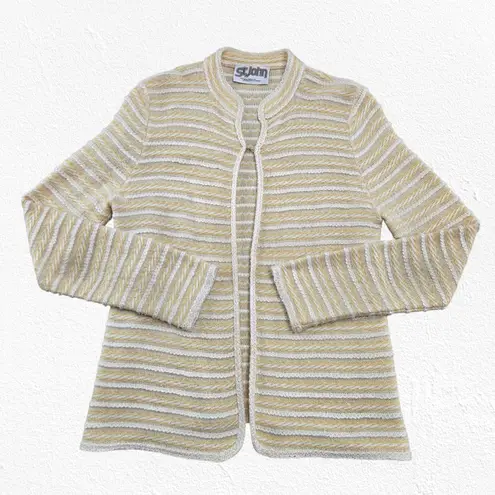 St. John Vintage 70s Yellow White Knit Sweater Cardigan Style Blazer Size Small