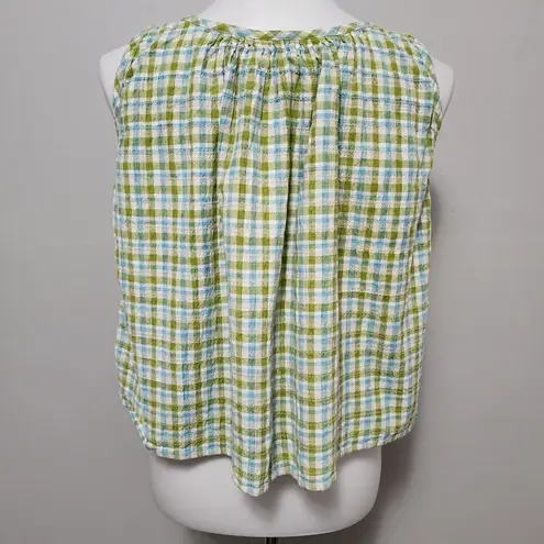 Vintage Casey & Max 90s Turquoise & Green Seersucker Check Crop Top Size Small