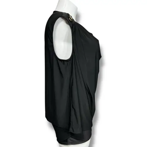 Harper 241 Womens Blouse Shirt Top Drape Neck Chain Accent Stretch Black 2X