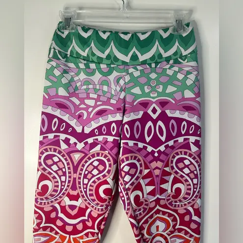 PETER P POPOVITCH Green and Pink Ombré Mandala Leggings Size M