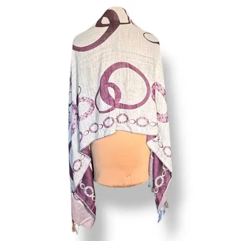 None Purple Reversible Geometric Circle Print Fringe Shawl Scarf Wrap Versatile