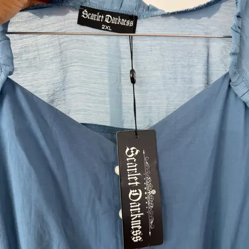 Scarlet Darkness Blue Button Front Midi Dress Tie Waist Sheer Sleeve Women's 2XL Size undefined