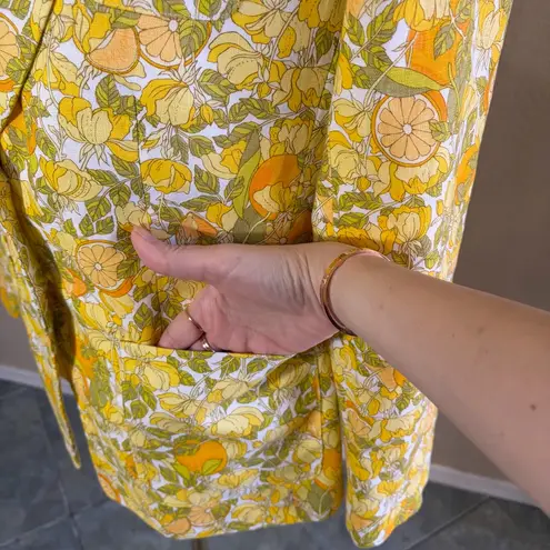 J.Crew  Womens Helena Linen Blazer Orange Limone Print Floral Jacket 2 Retro Boho