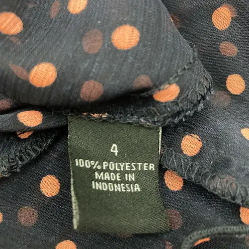 MSK Dress Size 4 Polka Dot Navy Pink Faux Wrap Ruffle Midi Short Sleeve Blue