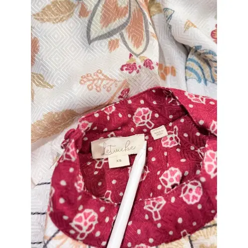 Anthropologie Let Me Be Womens Top Red Quilted Floral Blouse Cottagecore Boho XS