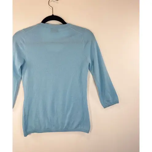 Allude Womens Sweater Blue Crewneck Cashmere Knit 3/4 Sleeve Pullover Jumper XS
