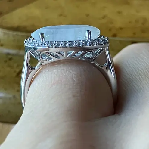 Natural Rainbow Moonstone Sterling Silver Ring Size 5.75