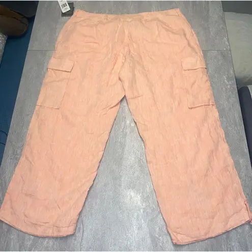 Lauren Ralph Lauren 18W Tangerine 100% Linen Cargo Pockets Beachy Coastal Comfy Orange