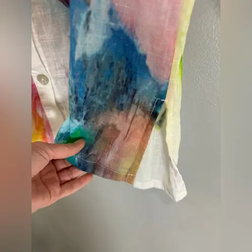 Soft Surroundings Isla Grande 100% Cotton Multicolor Watercolor Button Front Top