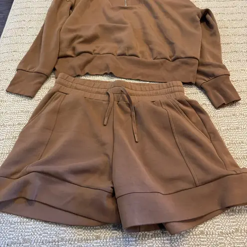 Varley Catherine Half-zip Stretch-jersey Sweatshirt & High Rise Shorts Caramel