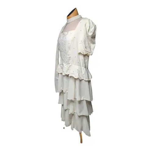 Vtg 1980s Michael Maiello Pat Richards Ivory Pearl Beaded Tiered Midi Dress 20 Size undefined