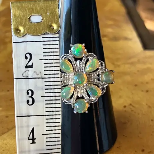 Natural Honey Opal Cocktail Ring Size 9 Silver
