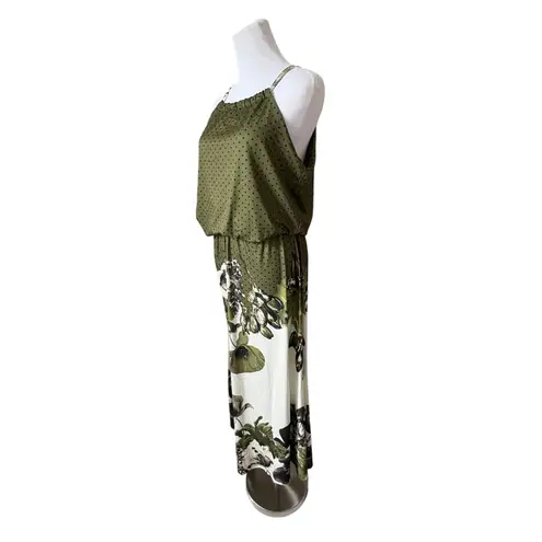 Lily by Firmiana Halter Green Floral Dot Maxi Long Dress LARGE NWT Cottagecore