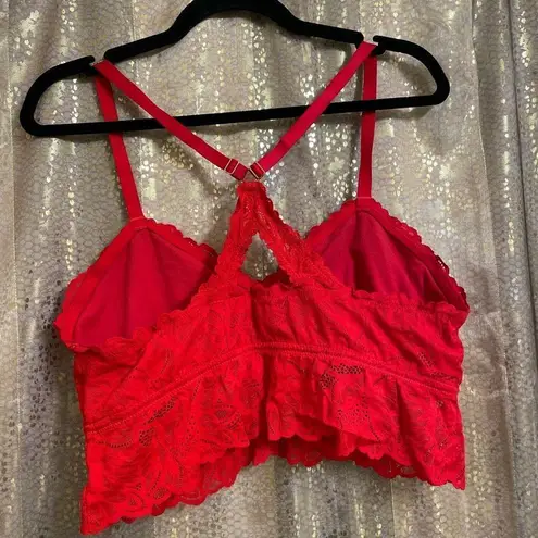 Aerie  Lipstick Red Floral Lace Racerback Bralette XXL