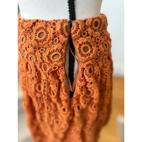 Moulinette Soeurs Anthropologie Rust Orange Lace A-Line Skirt
