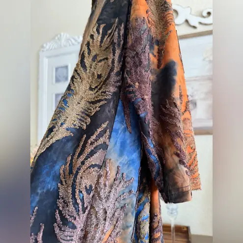 Kamana Open Front Jacket XL Multicolor Boho Artwear Cardigan Watercolor Abstract Brown