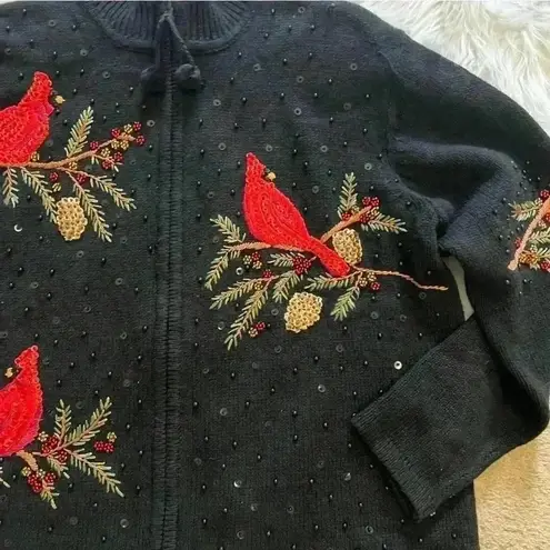 Heirloom Collectibles Vintage 2004 Christmas Sequin Cardinal Print Petite Large Black Size undefined