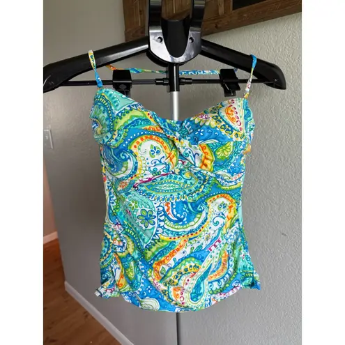 Lauren Ralph Lauren Carnivale Paisley Multiway Tankini Top Sz 6 Tropical Bright Blue