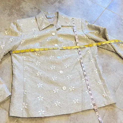 Maggy London Silk Floral Embroidered Blazer Jacket Beige Single Breasted 6