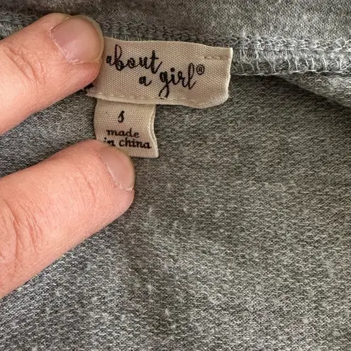 About A Girl Gray NY Home Graphic Long Sleeve Top with Striped Sleeves