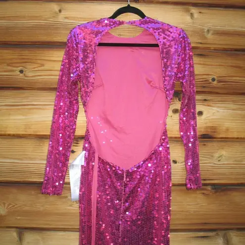 Mac Duggal 10891 Womens Pink SEQUINED LONG SLEEVE HIGH NECK OPEN BACK GOWN
