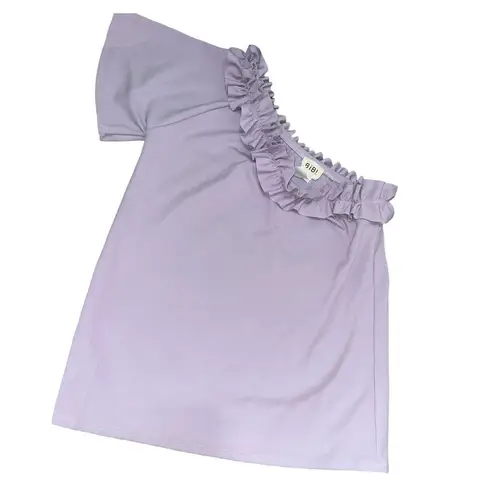 BIBI One Shoulder Top Women Small Ruffle Statement Dainty Feminine Pastel Flowy Purple
