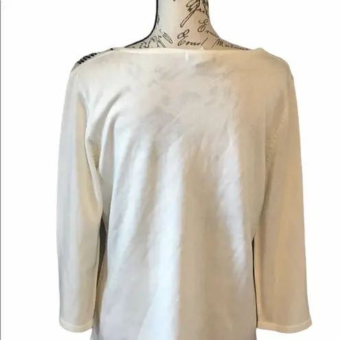 Requirements Large Cream Knit Blouse Black Gems