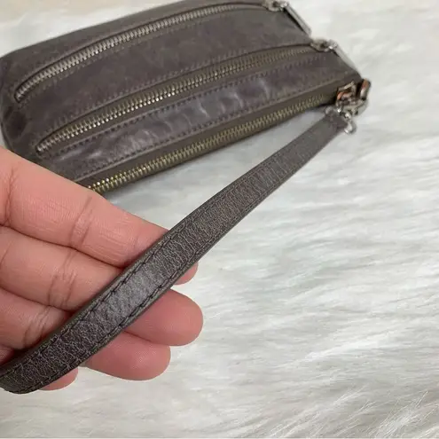 Hobo The Original Leather Zipper Baguette Mini Bag Clutch Purse Gray