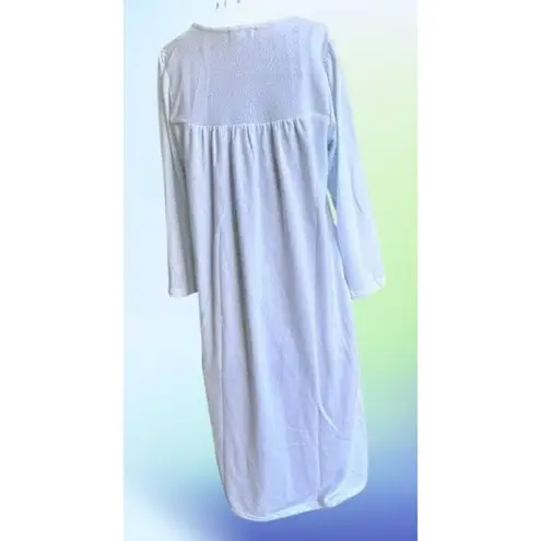Miss Elaine Maxi Nightgown Small Blue Fleece Embroidered Flowers Lace Buttons Size undefined