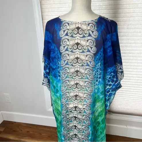 Flowing Floor Length Casual Kaftan Coverup Dress One Size SKU#C24129 Blue