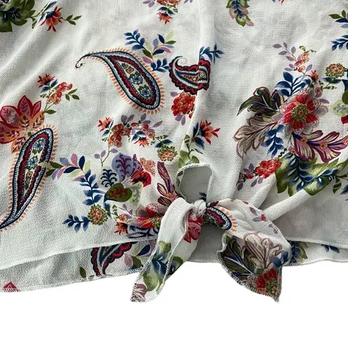 Lavender Field Boho Floral/Paisley Tie Front Wide Bell Sleeve Top, Sz S