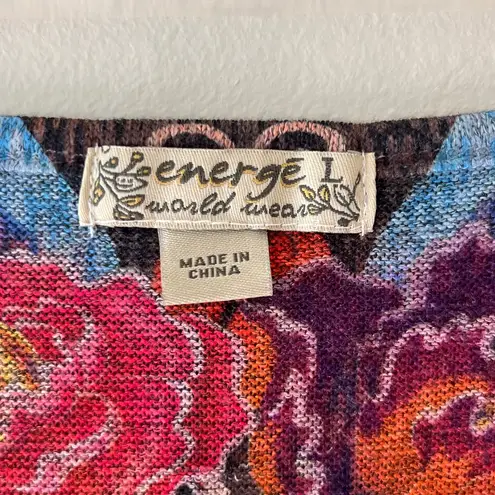 Energe Sz L Sugar Skull Cat Stretch Shirt Long Sleeve Blouse Top Pullover Red Size L