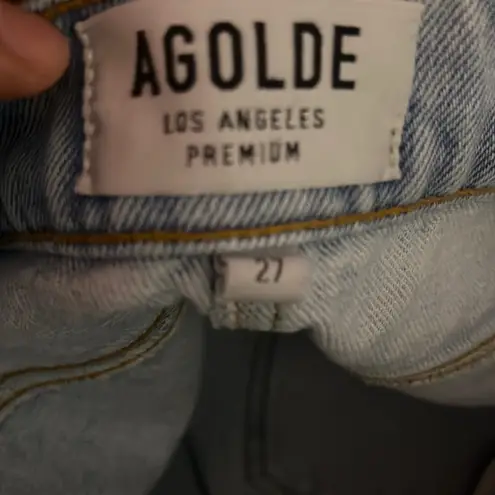 AGOLDE   Denim Quinn High Rise Distressed Denim Mini Jean Skirt