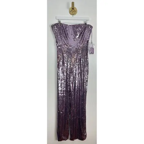 Dress the Population Andy Sequin Strapless Jumpsuit in Lavender Multi Size Large