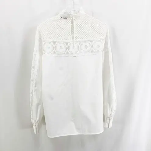Sandro White Mock Turtle Neck Long Sleeve Lace Blouse