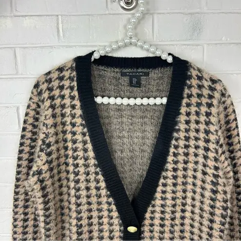 Tahari Brown Black Houndstooth Pattern Fuzzy Eyelash Cardigan Sweater Size S - Image 3