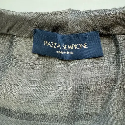 Piazza Sempione Italy Gray Ramie Silk Ruffle Bow Blouse Size 42. Large.