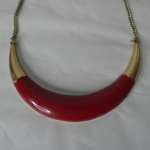 The Bar Vintage Gold Tone Red Statement Bib Necklace Enamel Minimalist Art Deco Mod