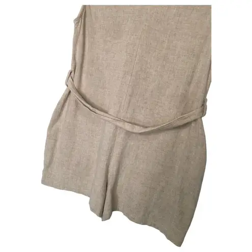 ee:some  Romper Womens S Linen Cotton Belted Sleeveless Button Front Summer Beige