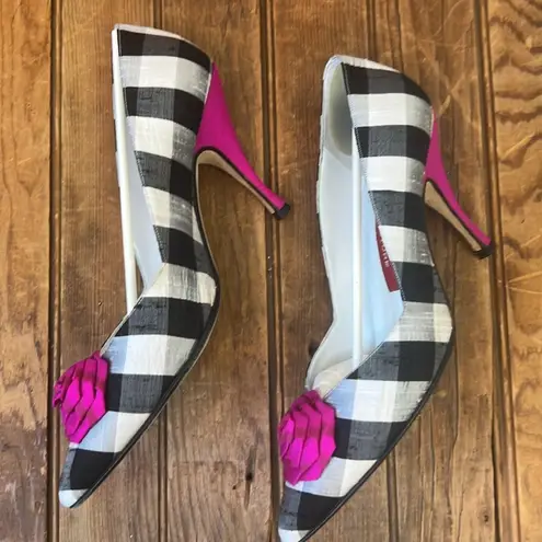 Andrea Pfister Couture rare vintage 90’s Black White Checkered Pump Heels Shoes Size 8