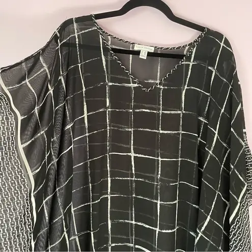 Susan Graver  QVC Poncho 2X Black Windowpane Chiffon Blouse Longline